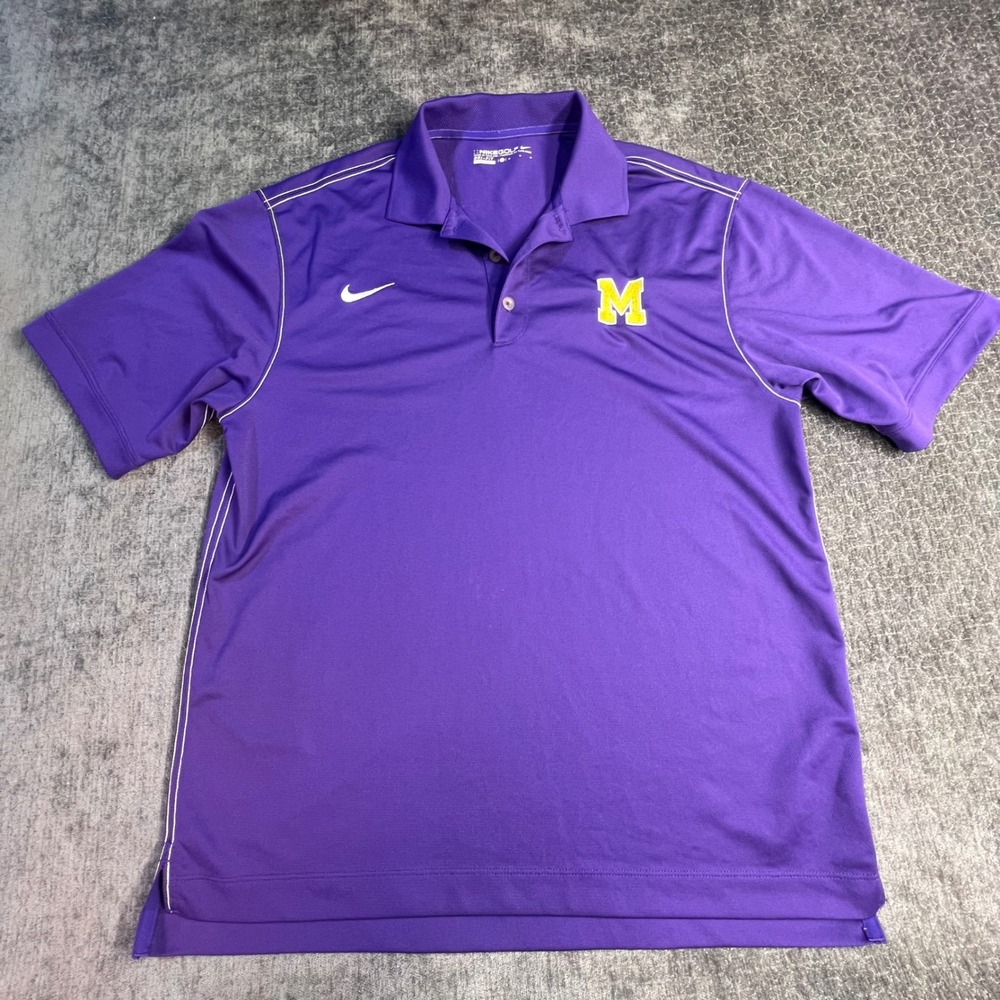 Nike Golf‎ Dri-Fit Purple Polo Shirt M Embroidered M Logo Mens Coach FREE SHIP